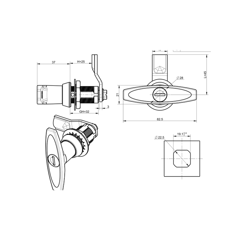 Glais Latch Comhbhrúite MS309-3B-2A Gan Sorcóir Glais, Níl sé inchoigeartaithe Glais Latch Comhbhrúite MS309-3B-2A Gan Sorcóir Glais, Níl sé inchoigeartaithe