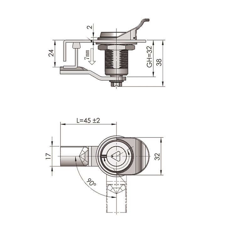 MS816-1-1S Glais Latch Comhbhrúite Sorcóir Lock Triantánach 8mm MS816-1-1S Glais Latch Comhbhrúite Sorcóir Lock Triantánach 8mm